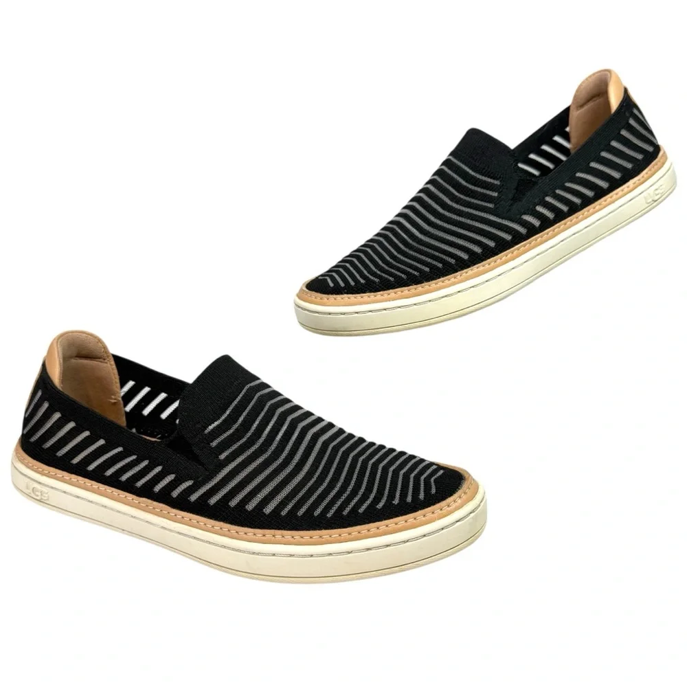UGG Sammy Breeze Knit Slip On Leather Sneakers Black Size 5.5 Coastal Preppy